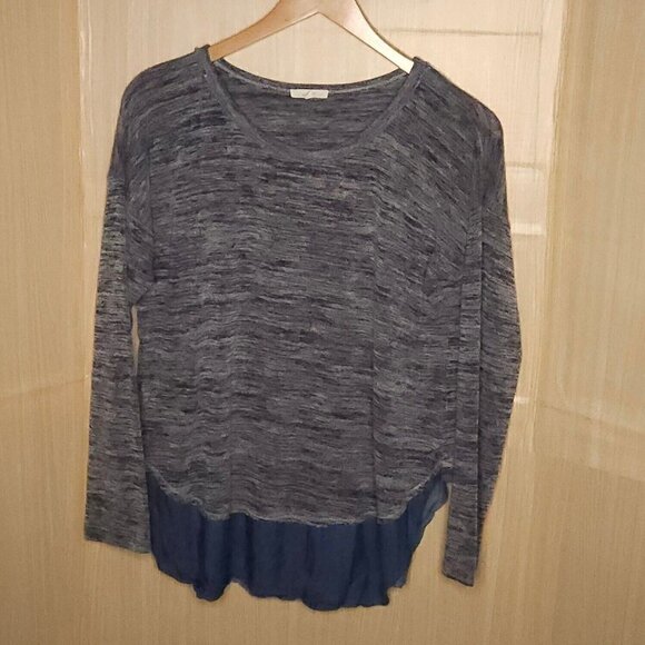 Mystree Blue Heathered Mixed Material Soft Stretchy Long Sleeve Top Large - Picture 1 of 6